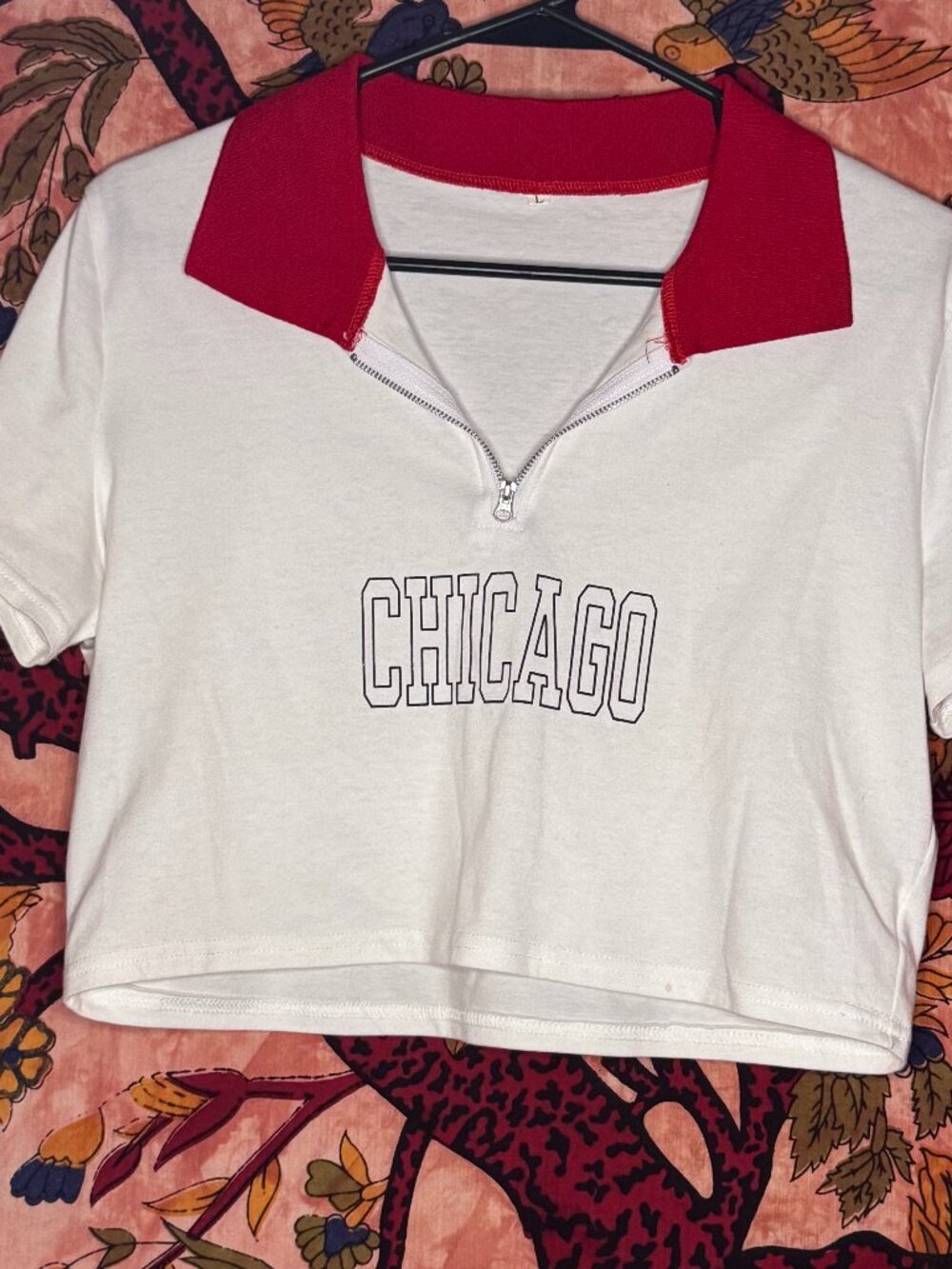 Red and White Chicago Collared Crop Top